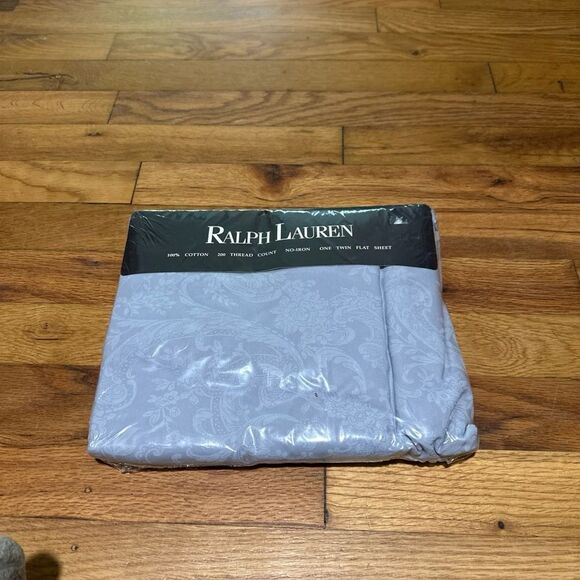 Ralph Lauren Light Blue Flat Sheet twin size damask NIP - Picture 1 of 8